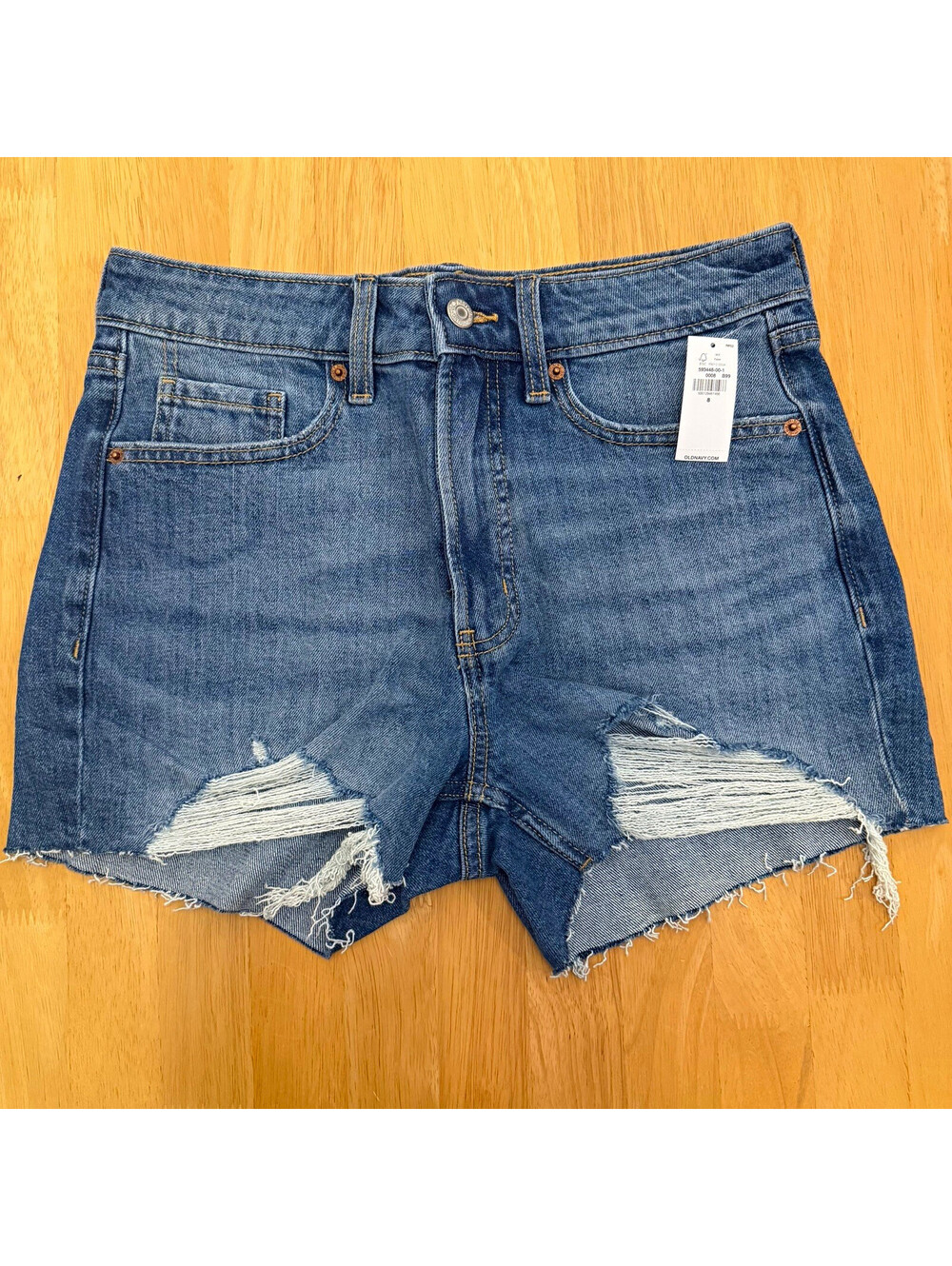 NWT Old Navy Girls Size 8 High Rise OG Straight Blue Denim Cut-Off Shorts